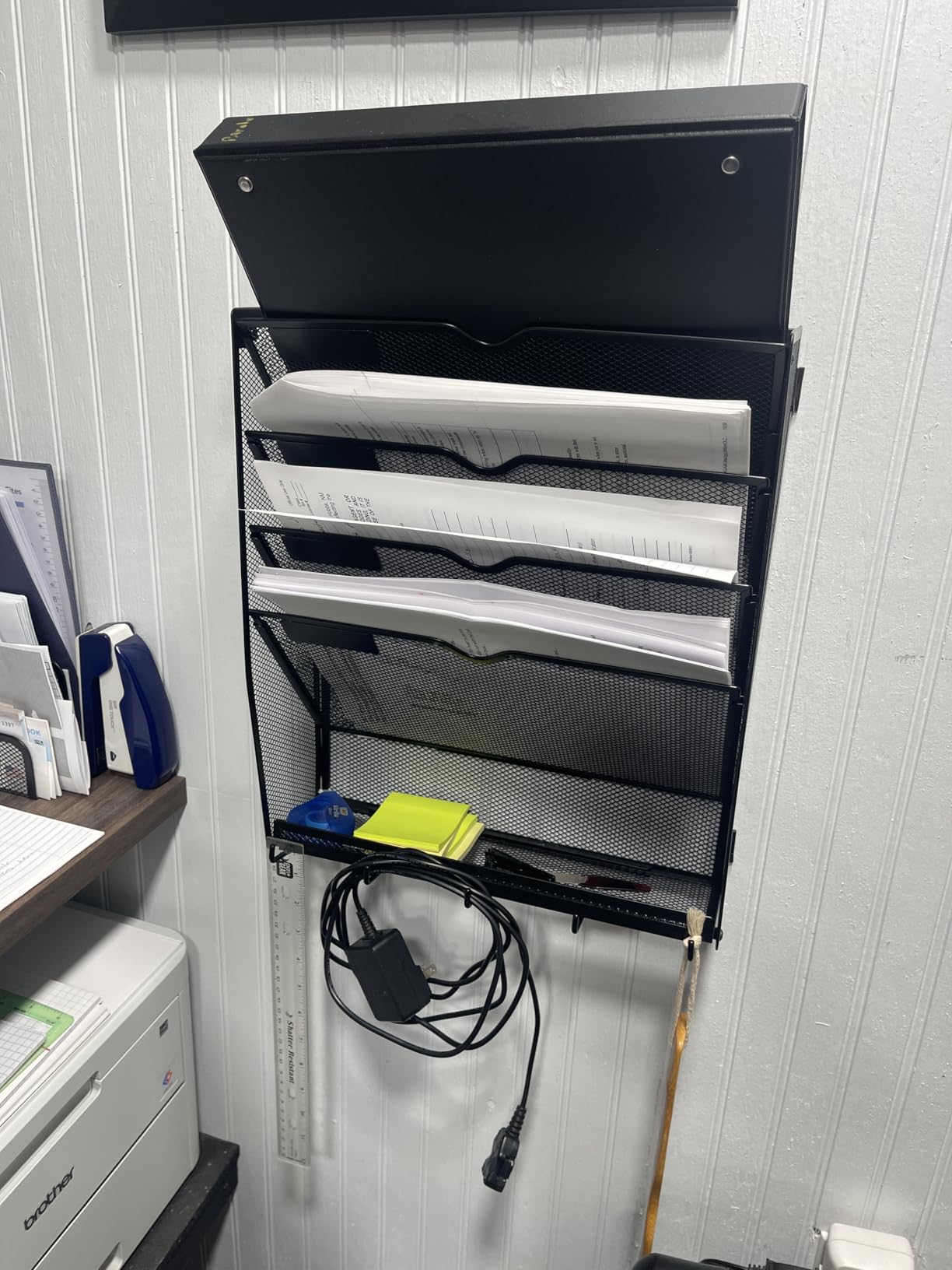 5-Tier Wall File Organizer and Mail Organizer with 5 Hooks, Black customer photo 1