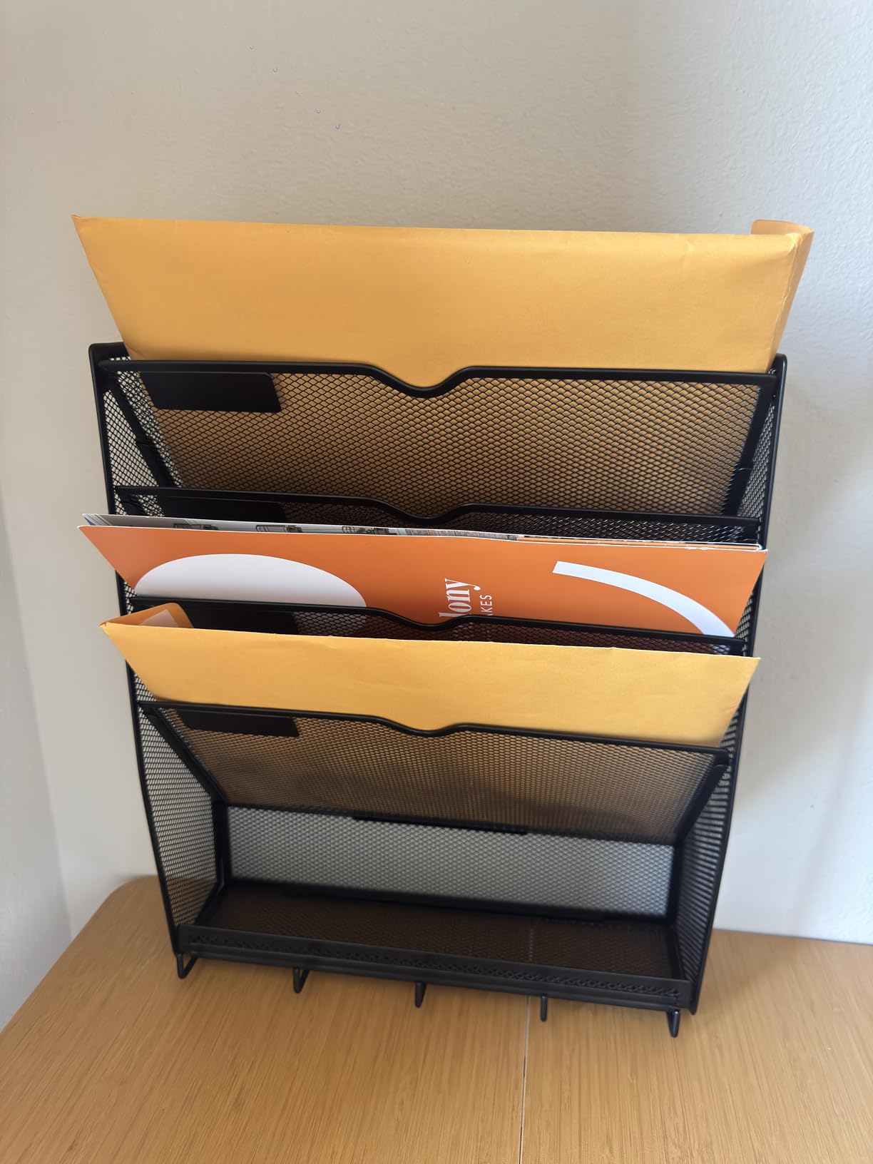 5-Tier Wall File Organizer and Mail Organizer with 5 Hooks, Black customer photo 2