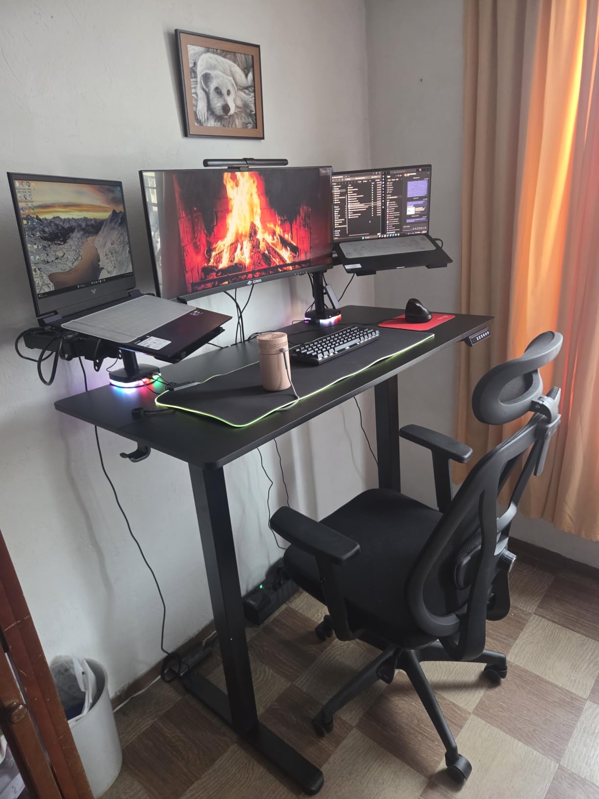 HUANUO 63x28 Inch Electric Standing Desk, Height Adjustable, Black Walnut customer photo 2
