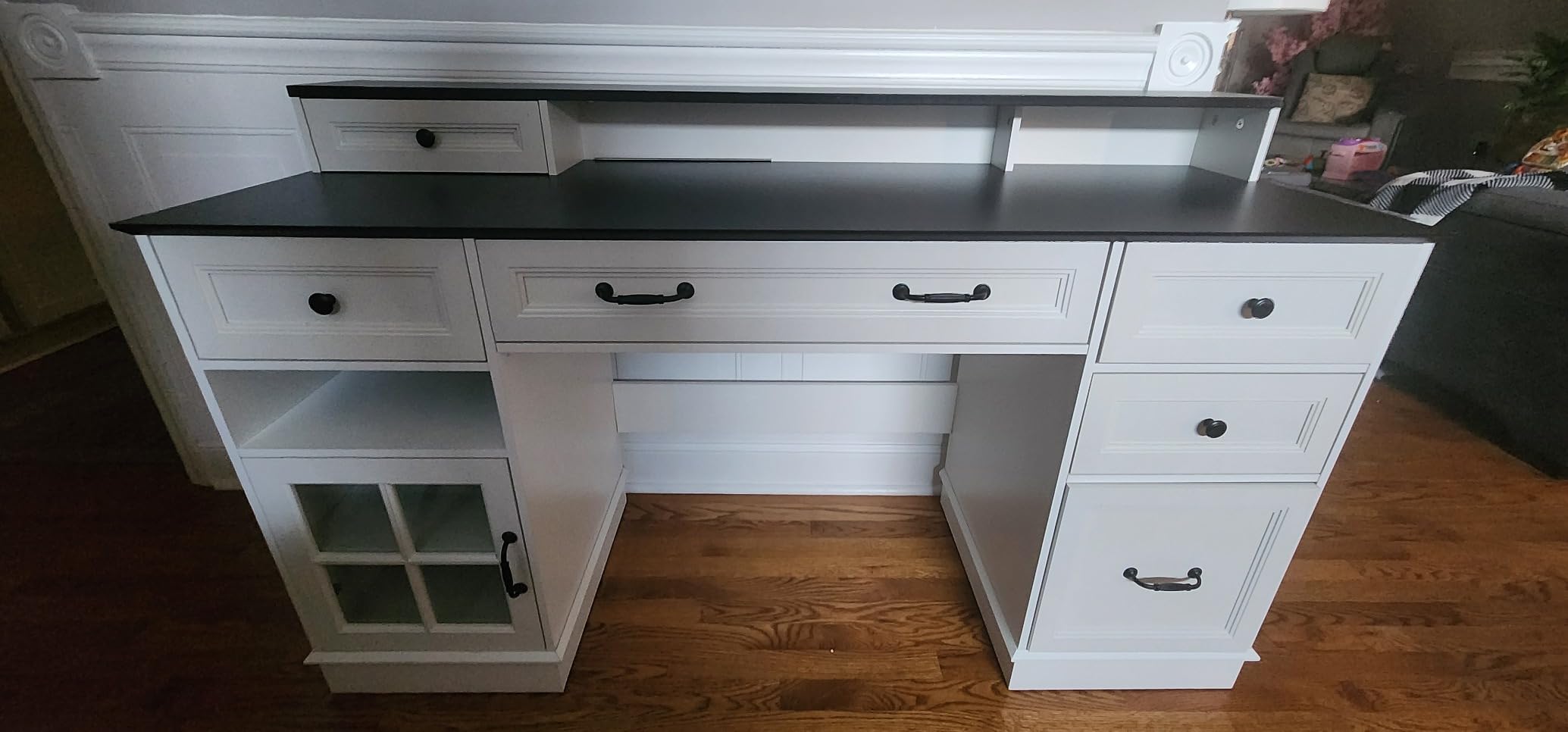 HAUOMS Farmhouse Executive Desk Computer Desk with Drawers,Black customer photo 1