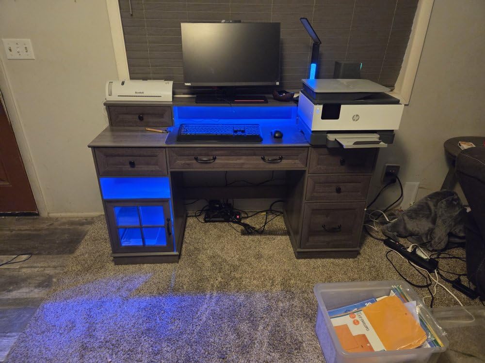 HAUOMS Farmhouse Executive Desk Computer Desk with Drawers,Black customer photo 2