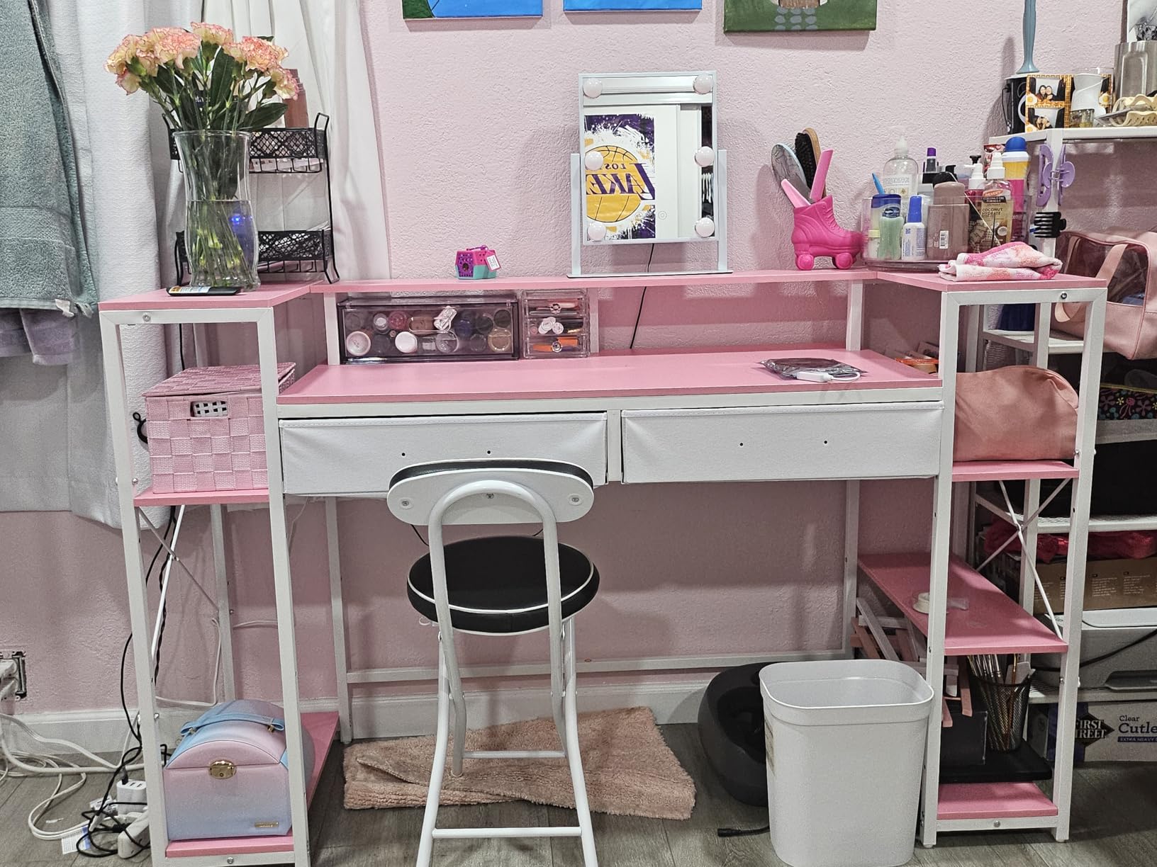 Pamray 58 Inch Gaming Computer Desk with Monitor Stand Drawers and Shelves customer photo 2