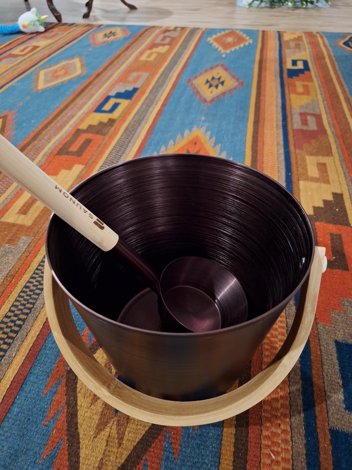 Luxury Aluminum Sauna Bucket and Ladle Set with Modern Nordic Design – Anodized Aluminum Sauna Ladle with Bamboo Handle – Rust & Heat Resistant 1.3 Gallon Bucket & 13.5 oz Ladle customer photo 1