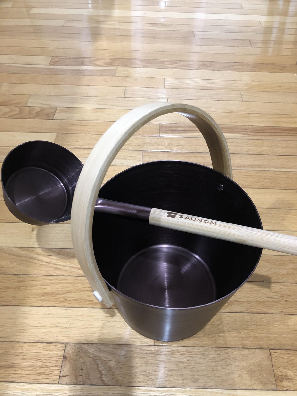 Luxury Aluminum Sauna Bucket and Ladle Set with Modern Nordic Design – Anodized Aluminum Sauna Ladle with Bamboo Handle – Rust & Heat Resistant 1.3 Gallon Bucket & 13.5 oz Ladle customer photo 2
