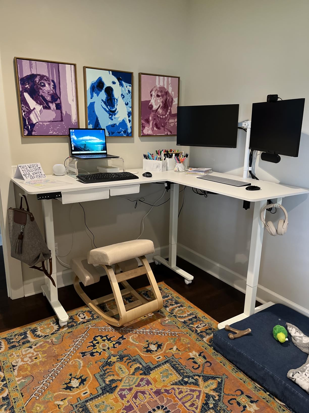 YDN L Shaped Standing Desk Electric Dual Motor 63 Inch Corner Desk Bamboo customer photo 2