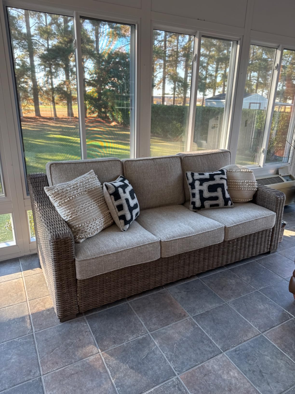 Signature Design by Ashley 3-Seat Outdoor Patio Couch, Handwoven Wicker customer photo 2