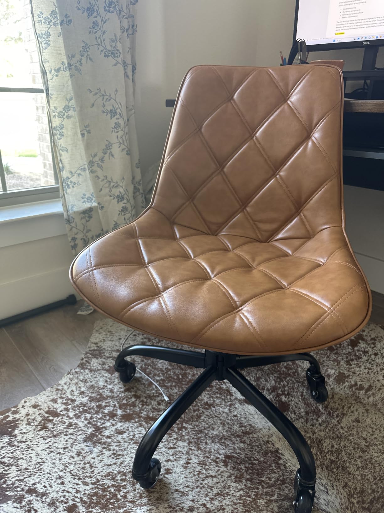 Armless Office Chair, Mid Back Modern Desk Chair with Rubber Wheels, 360 Swivel PU Leather Office Chair No Arms, Adjustable Height Small Computer Chair, Armless Desk Chair for Office, Black customer photo 2